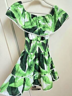 Forever 21 Green Leaf Off-Shoulder Mini Dress